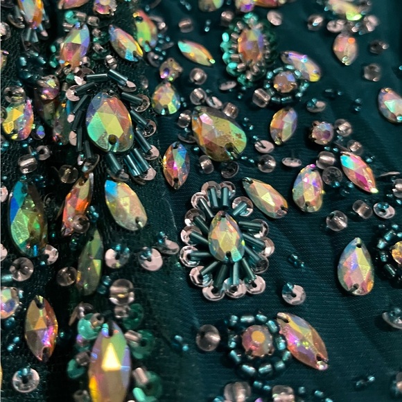 JOOY Couture Green Satin Gown with Beaded Detai - Picture 15 of 16